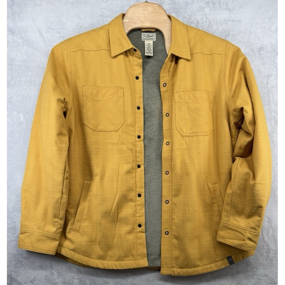 LL Bean Fleece Lined Flannel Shirt Jacket Yellow Button Down Men's XL‎